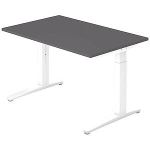 HAMMERBACHER XB12 höhenverstellbarer Schreibtisch grafit rechteckig, C-Fuß-Gestell weiß 120,0 x 80,0 cm von HAMMERBACHER