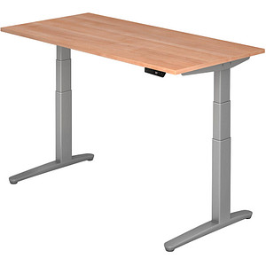 HAMMERBACHER XBHM16 elektrisch höhenverstellbarer Schreibtisch nussbaum rechteckig, C-Fuß-Gestell silber 160,0 x 80,0 cm von HAMMERBACHER