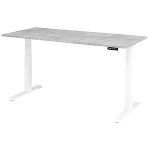 HAMMERBACHER XDKB19 elektrisch höhenverstellbarer Schreibtisch beton rechteckig, C-Fuß-Gestell weiß 180,0 x 80,0 cm von HAMMERBACHER