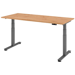 HAMMERBACHER XDSM19 elektrisch höhenverstellbarer Schreibtisch asteiche rechteckig, T-Fuß-Gestell grau 180,0 x 80,0 cm von HAMMERBACHER