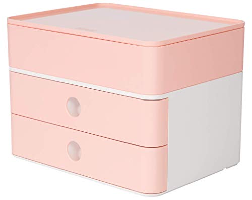 HAN Schubladenbox Allison SMART-BOX plus mit 2 Schubladen, Trennwand sowie Utensilienbox, Kabelführung, stapelbar, Büro, Schreibtisch möbelschonende Gummifüße, 1100-86, hochglänzend flamingo rose von HAN