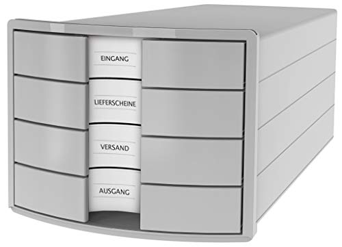 HAN Schubladenbox IMPULS 2.0 - attraktives Design in höher Qualität. Mit 4 geschlossenen Schubladen für DIN A4/C4, lichtgrau, 1012-11, 4 Schubladen von Hanlesi