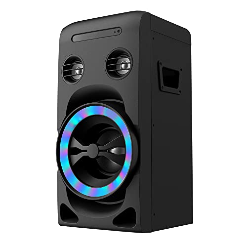 Partylautsprecher Kompaktanlage Minianlage HiFi-Anlage 100W CD-Player, 2 Mikrofonanschlüsse, Bluetooth, UKW-Radio, AUX-In, USB-Eingang, Kopfhöreranschluss und LED, Fernbedienung von HANLIM