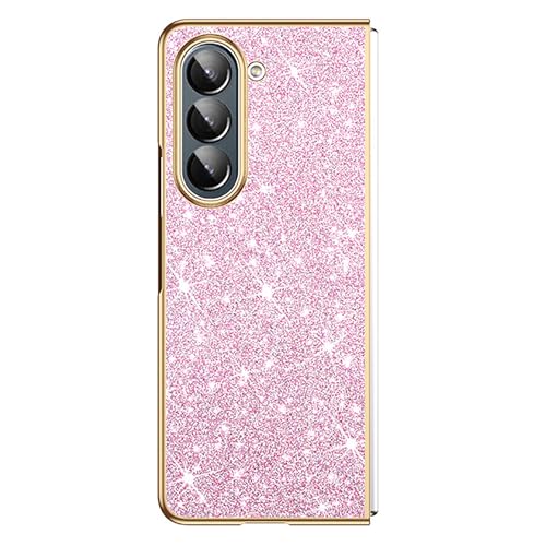 HAO RIYLN Lederhülle für Samsung Galaxy Z Fold 6, schlanke Handyhülle, glitzernde Rückseite, Klappetui, stoßfest, Rosa von HAO RIYLN