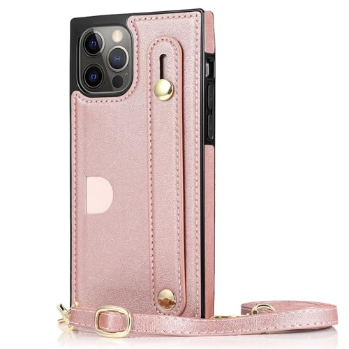 HAO RIYLN Lederhülle für iPhone 16 Pro Max/16 Pro/16 Plus/16, stoßfeste Handyhülle mit Kartenfächern, Handschlaufe, Business-Brieftaschen-Abdeckung, Rosa, 16 Pro Max von HAO RIYLN