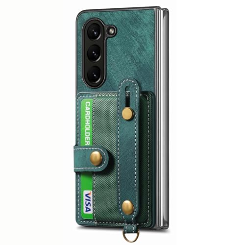 HAO RIYLN Schutzhülle für Samsung Galaxy Z Fold 6, Leder, stoßfest, Knopfverschluss, Kartenschlitz, Ständer, Fingerschlaufe, Grün, Z Fold 6 von HAO RIYLN