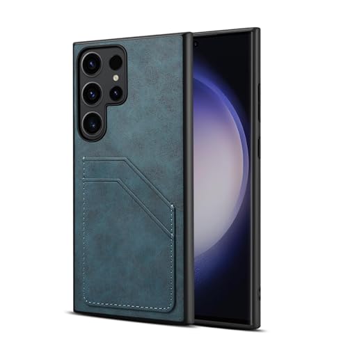 HAO RIYLN Stoßfeste Schutzhülle für Samsung Galaxy S24 Ultra/S24 Plus/S24, Business-Brieftaschen-Handyhülle, weicher Rand, Lederhülle, Blau, S24 15,7 cm (6,2 Zoll) von HAO RIYLN