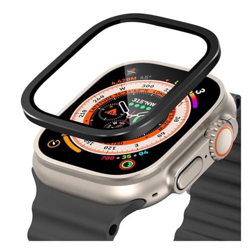 HAODEE Titan-Metallrahmen für Apple Watch Ultra 2, 49 mm, Zubehör, gehärtetes Glas, kratzfeste Folie für Serie Ultra-Bildschirm-Hülle, Schwarz von HAODEE