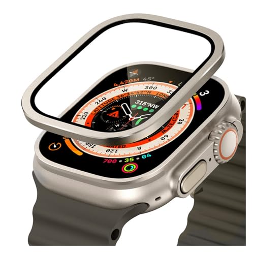 HAODEE Titan-Metallrahmen für Apple Watch Ultra 2, 49 mm, Zubehör, gehärtetes Glas, kratzfeste Folie für Serie Ultra Bildschirmhülle (Titan) von HAODEE