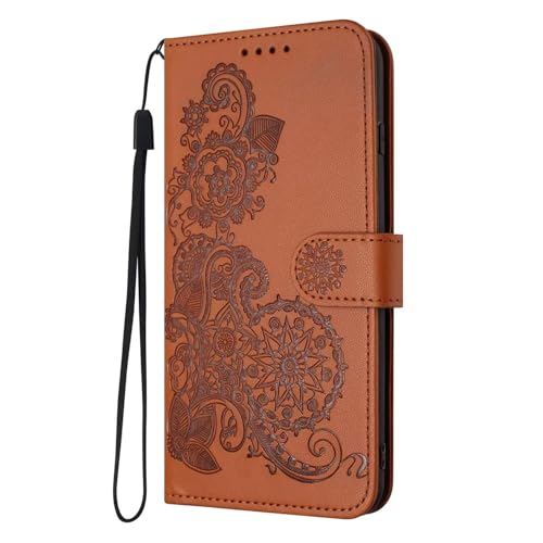 HAOFUGUI Blumen Flip Handyhülle für OnePlus Nord 2 5G, Leder Flip Case Tasche mit Kartenfach, Magnet und Standfunktion, [Blumenmuster] Ledertasche Schutzhülle-Kaffee von HAOFUGUI