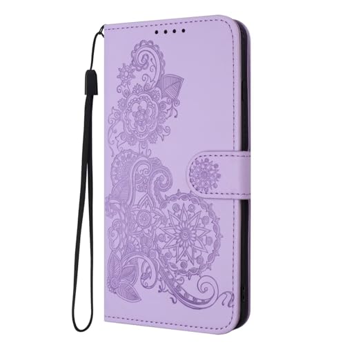 HAOFUGUI Blumen Flip Handyhülle für Samsung Galaxy M54, Leder Flip Case Tasche mit Kartenfach, Magnet und Standfunktion, [Blumenmuster] Ledertasche Schutzhülle-Hellviolett von HAOFUGUI