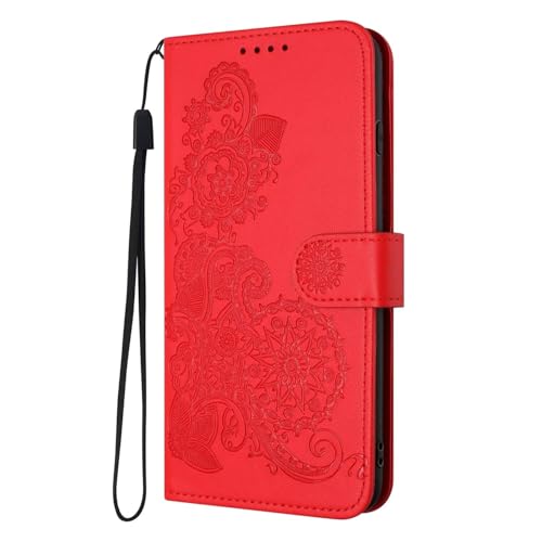 HAOFUGUI Blumen Flip Handyhülle für Samsung Galaxy Z flip 4, Leder Flip Case Tasche mit Kartenfach, Magnet und Standfunktion, [Blumenmuster] Ledertasche Schutzhülle-Rot von HAOFUGUI