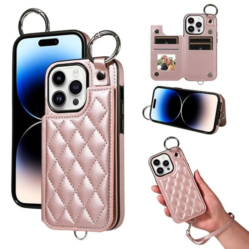 HAOFUGUI Handyhülle für iPhone 7 Plus / 8 Plus, mit [Kartenfäche][Handschlaufe][Standfunktion], Retro Leder Geldbörs Flip Case Stoßfest Hülle, Luxus Geldbörse Handyhülle-Roségold von HAOFUGUI