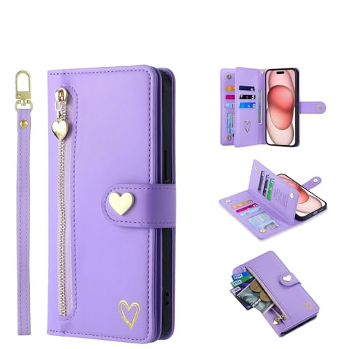 HAOFUGUI Handyhülle für vivo V19 Neo, Liebesherz Magnetische Case Cover, mit Kartenfäche/Handschlaufe/Standfunktion Lederhülle, Slim PU Leder Wallet Case-Lila von HAOFUGUI