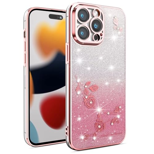 HAOFUGUI Transparent Blumen Glitzer Hülle für Oppo A11X/A11, Bling Glitter Handyhülle Ultradünn Stoßfest, Glitzernde Schutzhülle für Frauen Mädchen Clear Blumen Case-Rosa von HAOFUGUI