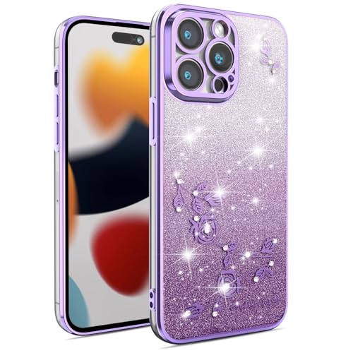 HAOFUGUI Transparent Blumen Glitzer Hülle für Oppo RENO6 Z, Bling Glitter Handyhülle Ultradünn Stoßfest, Glitzernde Schutzhülle für Frauen Mädchen Clear Blumen Case-Lila von HAOFUGUI