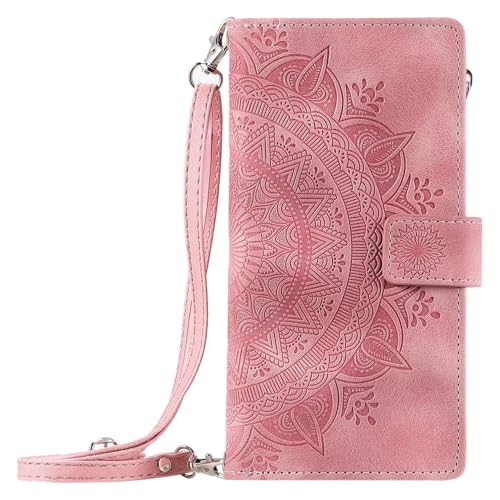 HAOFUGUI Wallet Case Handyhülle für Xiaomi Civi 2/13 LITE, mit 8 Kartenfächern/Ständer/Lanyard Ultra Slim Hülle, Premium PU Leder Flip Case, Prägung Blumen Klapphülle-Rosa von HAOFUGUI