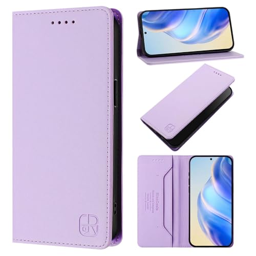 HAOFUGUI Wallet Handyhülle für Samsung Galaxy A13 5G/4G, Magnet-Verschluss | Standfunktion | Kartenfach Klapphülle, Premium Dünne RFID Leder Handyhülle, Klappbar Flip Case-Hellviolett von HAOFUGUI