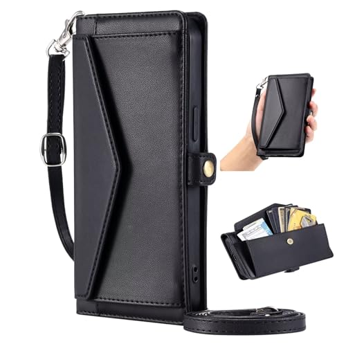 HAOFUGUI für Huawei P10 Lite/Nova Lite Hülle, PU Leder Wallet Flip Cover mit Magnetverschluss Kartenfächer Ständer, Verstellbarem Tragegurt, Premium Leder Flip Case-Schwarz HAOFUGUI für Huawei P10 Lite/Nova Lite Hülle, PU Leder Wallet Flip Cover mit Magnetverschluss Kartenfächer Ständer, Verstellbarem Tragegurt, Premium Leder Flip Case-Schwarz von HAOFUGUI