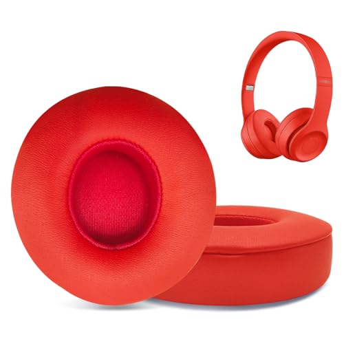 Ersatz-Ohrpolster für Beats Solo 2 & Solo 3 kabellose On-Ear-Kopfhörer, Ohrpolster, Headset-Ohrpolster, Ohrmuschel-Abdeckung mit weichem Protein-Leder, Rot von HAOMUK