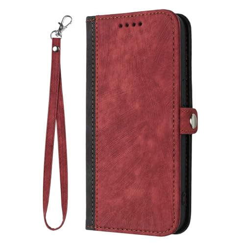 HAONANDE Brieftasche Handyhülle für Motorola Moto E22 4G, PU Leder Flip Folio Wallet Tasche Magnetisch Klapphülle mit Handschlaufe, Kartenfach, Stand, Stoßfest Schutzhülle Red von HAONANDE