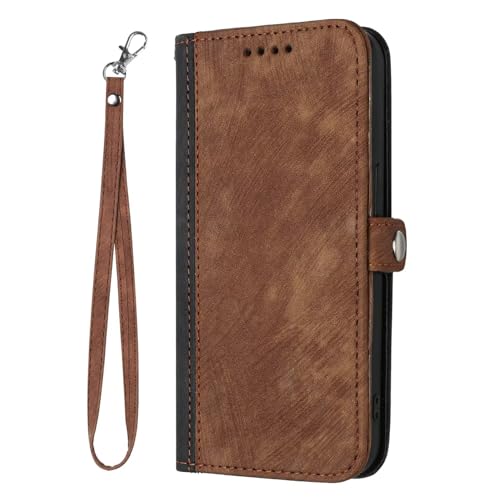 HAONANDE Brieftasche Handyhülle für Xiaomi Redmi Note 10 4G / 10S 4G, PU Leder Flip Folio Wallet Tasche Magnetisch Klapphülle mit Handschlaufe, Kartenfach, Stand, Stoßfest Schutzhülle Coffee von HAONANDE