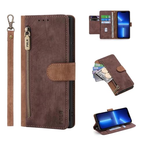 HAONANDE Brieftasche Handytasche für Motorola Edge 5G 2024, Leder Flip Folio Magnetisch Klapphülle mit 6 Kartenfach, Stand, FRID-Schutz, Handschlaufe, Stoßfest Schutzhülle Braun von HAONANDE