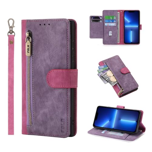 HAONANDE Brieftasche Handytasche für Motorola Moto G Power 2021, Leder Flip Folio Magnetisch Klapphülle mit 6 Kartenfach, Stand, FRID-Schutz, Handschlaufe, Stoßfest Schutzhülle Lila von HAONANDE