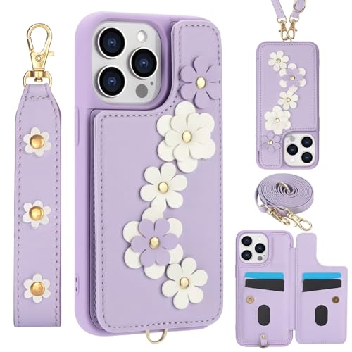 HAONANDE Brieftaschen Blumen Handytasche für Samsung Galaxy A13 4G 5G/M13 5G mit Band, Leder Flip Folio Magnetische Schutzhülle Damen Klapphülle mit Kartenfächer Ständer Handschlaufe Violett von HAONANDE