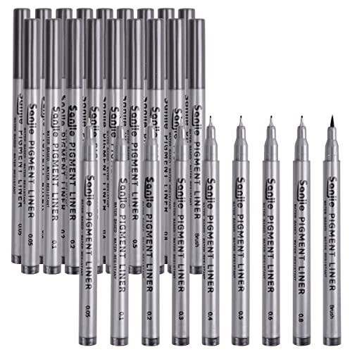 27 Stück Fineliner Stifte, schwarze Micro-Line Stifte, 9 Größen Archivtinte Fine Liner Pens Micro Pen Sets, wasserfeste Fine Point Ink Art Pens für technisches Zeichnen, Skizzieren, Kalligraphie von HAOTIAN-X