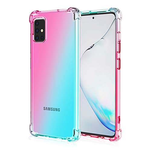 HAOYE Hülle für Samsung Galaxy A71 Hülle, Farbverlauf-TPU Handyhülle, [Vier Ecken Verstärken] Weiche Transparent Silikon Soft TPU Case Schock-Absorption Durchsichtig Schutzhülle (Pink/Grün) von HAOYE