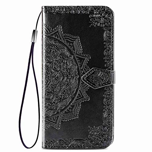 HAOYE Hülle für Samsung Galaxy S23 5G, Mandala PU/TPU Leder Magnetische Flip Case Cover Bumper, Handyhülle Schutzhülle mit Kartensteckplätzen/Standfunktion, Schwarz von HAOYE