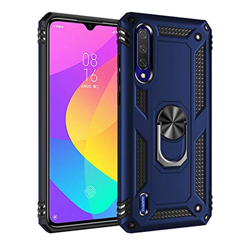 HAOYE Hülle für Xiaomi Mi 9 Lite, 360 Grad Drehbar Ring Stand [Kompatible Magnetische Autohalterung] Schutzhülle, Dual Layer Silica TPU + Harter PC Handyhülle. Navy blau von HAOYE