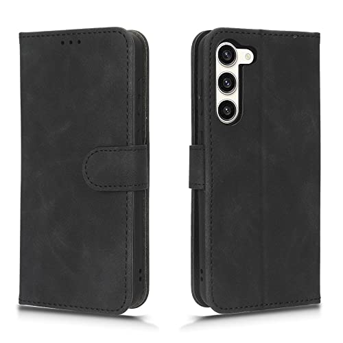 HAOYE Leder Hülle für Samsung Galaxy S23 Plus | S23+ 5G, Premium PU/TPU Folio Schutzhülle, Flip Case Cover Klapphülle Handyhülle mit Standfunktion & Kartensteckplätzen, Schwarz von HAOYE