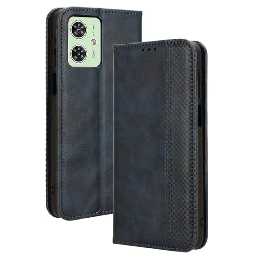 Haoye Leder Hülle für Motorola Moto G54 5G, Premium PU/TPU Folio Schutzhülle Handyhülle, Flip Case Cover Klapphülle mit Standfunktion & Kartensteckplätzen, Blau von HAOYE