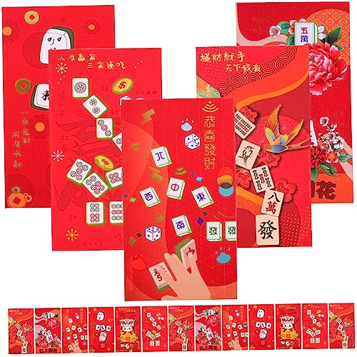 HAPINARY 18 Stk Mahjong Bronzierender Roter Umschlag Karte Geldumschläge Für Bargeld Paket Quaste Glücklich Glücksbringer Briefumschläge Glücksgeldtasche Hongbao Papier von HAPINARY