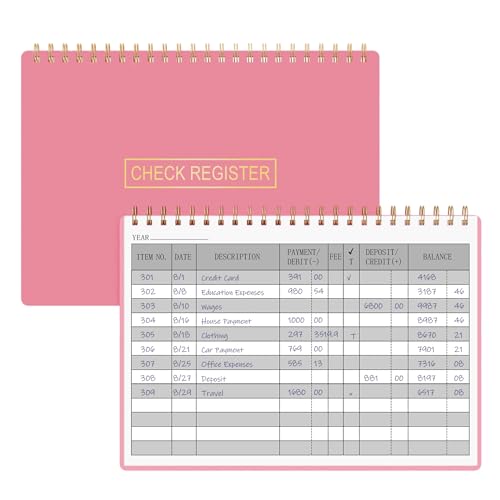 HAUTOCO Scheckregister für persönliches Scheckbuch, Transaktionskostenbuch für kleine Unternehmen, Checking Account Registerbuch zur Verfolgung von Zahlungen, Einlagen, Finanzen, 21,6 x 15,7 cm, Rosa von HAUTOCO