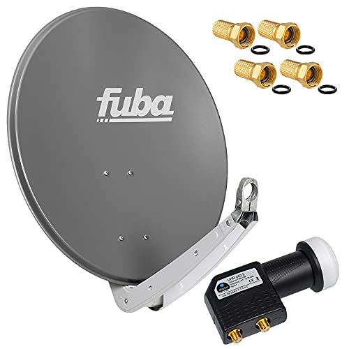 FUBA 2 Teilnehmer Digital SAT Anlage DAA650A anthrazit + Hochwertiger Marken Twin LNB (2 Teilnehmer, direkt) von HB-DIGITAL schwarz 0,1dB Full HDTV 2K + 4 x Vergoldete F-Stecker von HB-DIGITAL