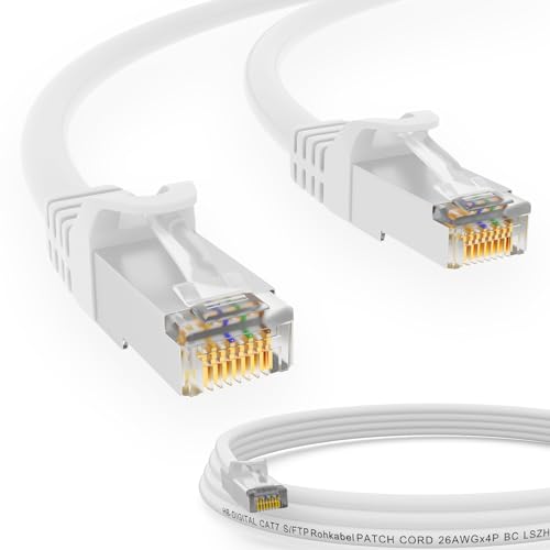 HB-DIGITAL 0,5m LAN Kabel CAT 7 Rohkabel RJ45 S/FTP Netzwerkkabel Ethernet Patchkabel bis zu 10 Gbps 600 MHz Kupfer Profi PiMF Kupfer für Patchpanel Switch Router Modem - Weiss von HB-DIGITAL