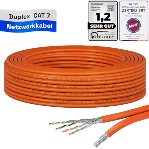 HB-DIGITAL 10m CAT 7 Netzwerkkabel LAN Kabel Verlegekabel Ethernet Installationskabel 10 Gbit/s AWG23 S/FTP - GHMT Zertifiziert - reines Kupfer LSZH BauPVO Klasse Cca Datenkabel Duplex - Orange von HB-DIGITAL