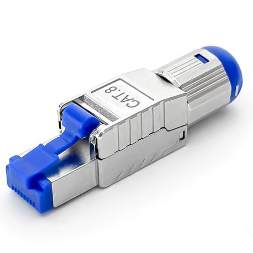 HB-DIGITAL 1x CAT 8.1 RJ45 Netzwerkstecker Crimpstecker für Ethernet LAN Verlegekabel werkzeuglos feldkonfektionierbar vergoldete Kontakte Vollgeschirmt STP Max. 40 Gbit/s Connector von HB-DIGITAL