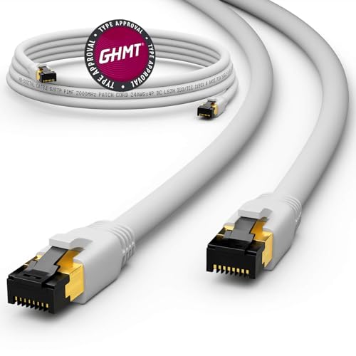 HB-DIGITAL 20m CAT 8.1 Netzwerkkabel S/FTP LSZH, 40 Gbit/s | LAN Patchkabel mit RJ45 Stecker Ethernet Data Cable 40.000 Mbit/s+GHMT Zertifikat - Weiss von HB-DIGITAL