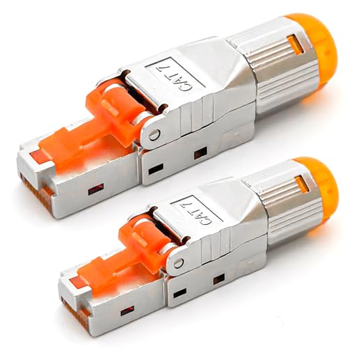 HB-DIGITAL 2x CAT 7 RJ45 Netzwerkstecker Crimpstecker für Ethernet LAN Verlegekabel werkzeuglos feldkonfektionierbar vergoldete Kontakte Vollgeschirmt STP 10 Gbit/s Connector von HB-DIGITAL