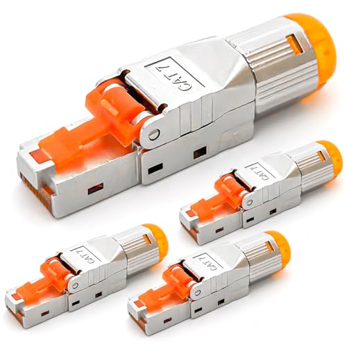 HB-DIGITAL 4x CAT 7 RJ45 Netzwerkstecker Crimpstecker für Ethernet LAN Verlegekabel werkzeuglos feldkonfektionierbar vergoldete Kontakte Vollgeschirmt STP 10 Gbit/s Connector von HB-DIGITAL