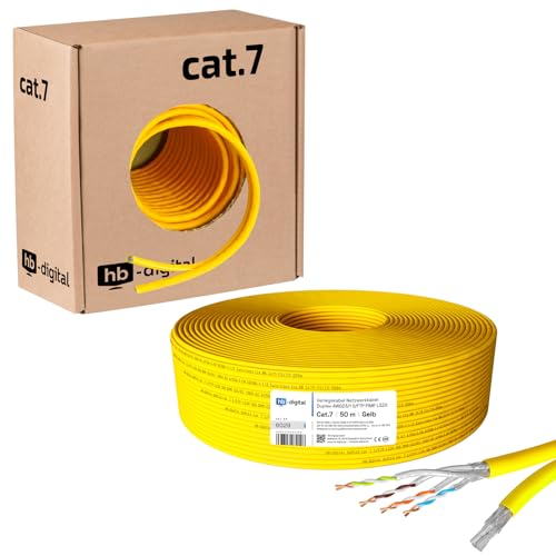 HB-DIGITAL 50m Netzwerkkabel LAN Duplex Verlegekabel Cabel cat.7 max. 1000MHz Reines Kupfer S/FTP PIMF LSZH Halogenfrei gelb RoHS-Compliant AWG23 (2 verbundene Strängen) GHMT Zertifiziert von HB-DIGITAL