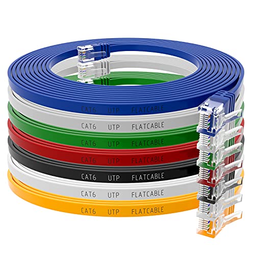 HB-DIGITAL 7X 1m Netzwerkkabel in 7 (je EIN Stück pro Farbe) LAN Kabel Cabel Flachkabel Slim flach RJ45 Stecker cat 6 Kupfer U/UTP cat. 6 Cat6 RJ45 Port Ethernet Netzwerk Patchcable von HB-DIGITAL