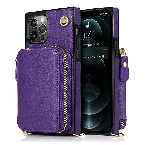 Crossbody Wallet Case für iPhone 13Mini/13/13Pro/13Pro Max, PU-Reißverschluss-Handtaschen-Geldbörsen-Flip-Cover, Kickstand-Folio-Hülle mit Kartenfächern, Halter, Handschlaufe, Umhängeband von HBYLEE