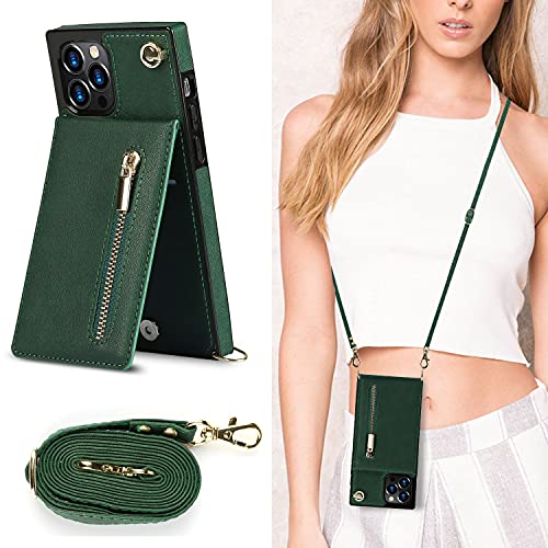 HBYLEE Wallet Case für iPhone 14/14 Plus/14 Pro /14 Pro Max, 5 Kartenfächer Magnetverschluss Reißverschlusstasche Umhängetasche PU-Hülle mit TPU-Ständerabdeckung von HBYLEE