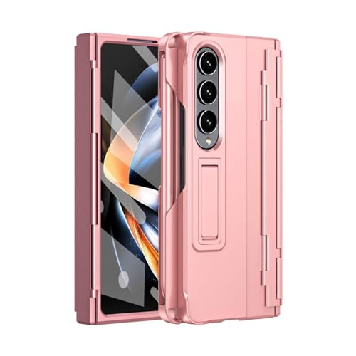 Hülle Für Samsung Galaxy Z Fold 3/4/5, Mit Scharnier + Displayschutzfolie + Ständer, Robuste, Stoßfeste 360-Grad-Schutzhülle,Z fold 3,Pink von HBYLEE