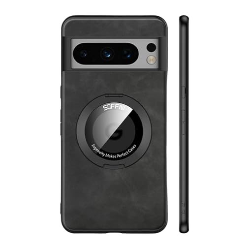 Hülle für Google Pixel 8 Pro/8, [kompatibel mit magnetischem] 360° drehbarer Ring, unsichtbarer Ständer, Vintage-PU-Leder, weicher TPU-Stoßfänger, stoßfeste, schlanke Hülle, Grün, 8 von HBYLEE